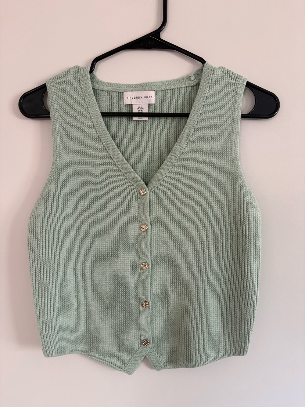 Sincerly Jules Mint Green V-Neck Button Knit Vest